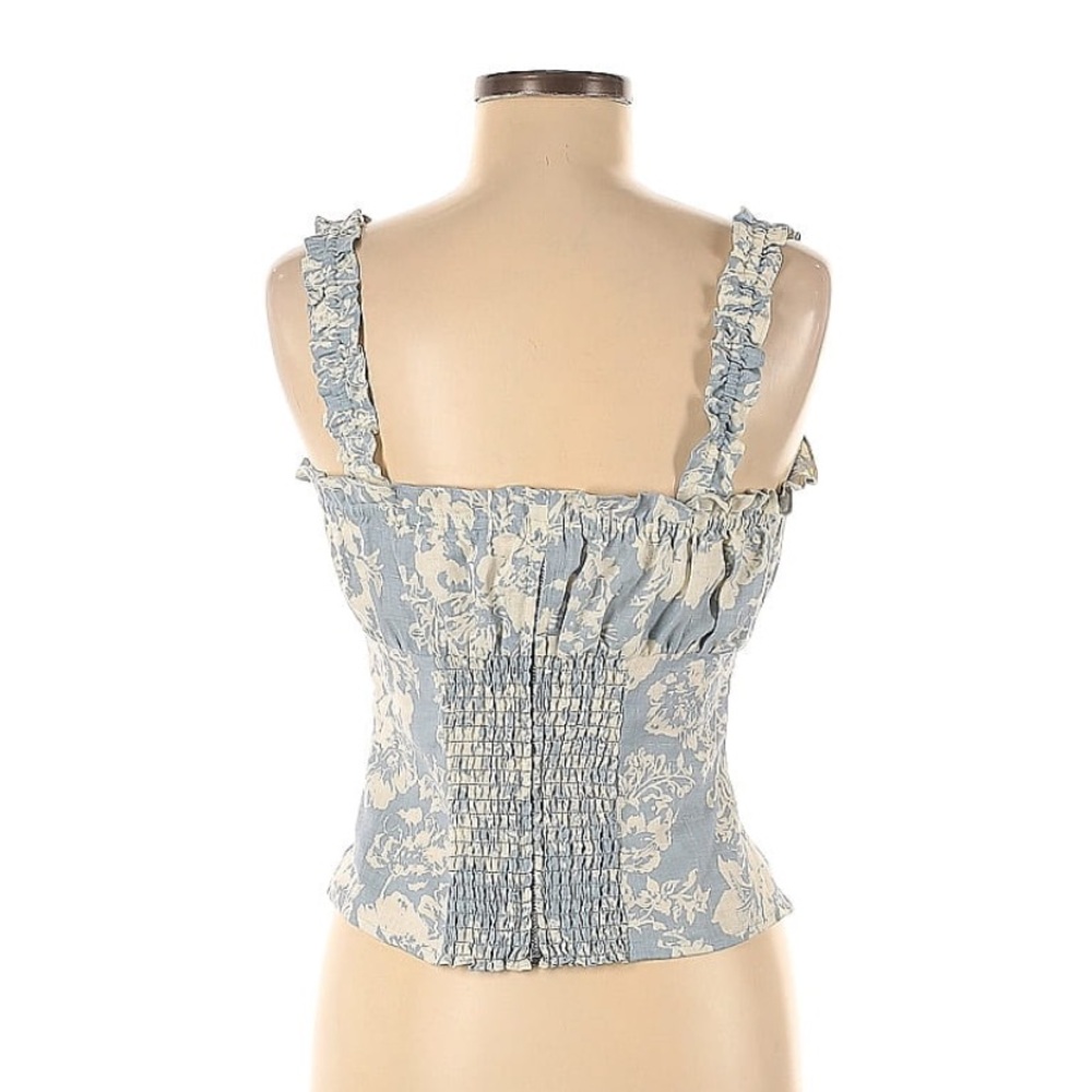 Reformation Blue Floral Smocked Strap Crop Top - 100% linen - Picture 5 of 10
